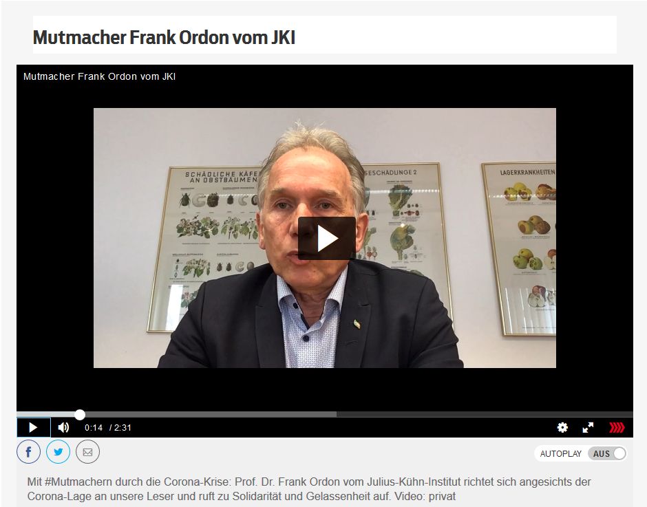 
	Screenshot vom Mutmacher-Video von JKI-Präsident Ordon auf der Internetseite der Braunschweiger Zeitung.
