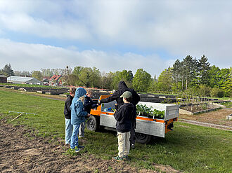 Gärtnerinnen und Gärtner pflanzen diverse Kulturen für Feldversuche. hier in Braunschweig. © S. Barnert/JKI