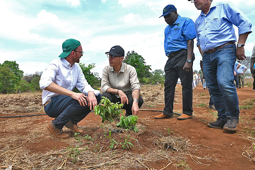 
	Dr. Lukas Beule (links), beratender Bodenexperte vom JKI, erläutert Landwirtschaftsminister Özdemir den Feldversuch zu klimaangepassten Bewirtschaftungsmethoden, der vom Deutsch-Sambischen Agrartrainingszentrum“ (AKTC) angelegt wurde.
